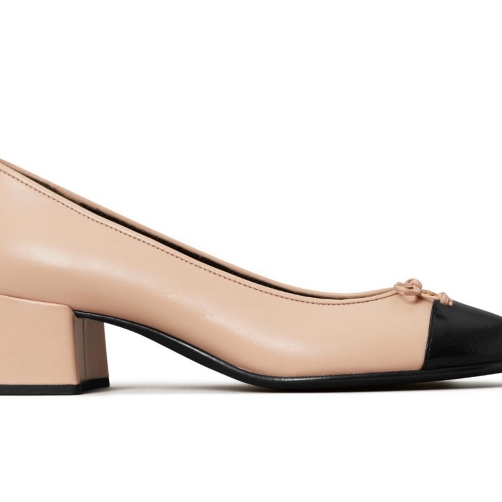Tory Burch Two-Tone Blush Pink and Black Block Heel Flats - Picture 3 of 10